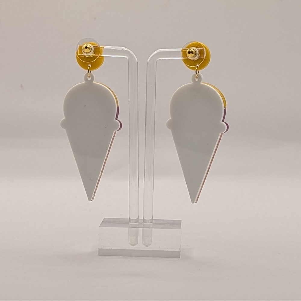 Ice Cream Cone Glitter Drop Earrings Pink And Yellow - Picture 5 of 5